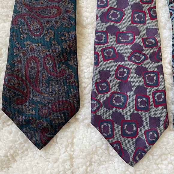Collection of Six Designer Ties Shades of Blue Plum & Red Various Tie Patterns - Picture 2 of 9